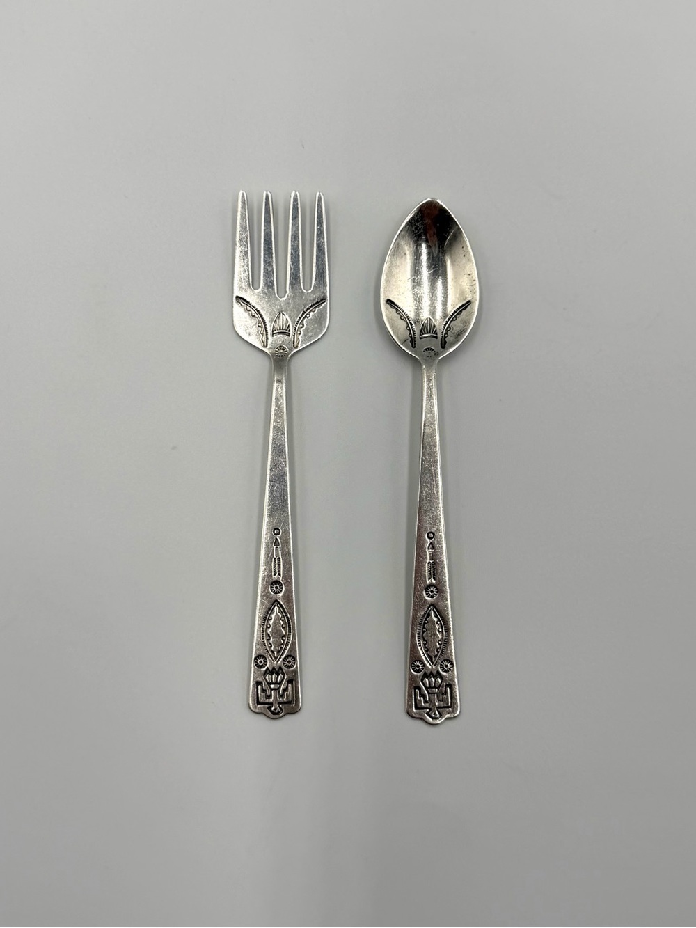 Vintage Southwestern Sterling Silver Thunderbird Fork Spoon Set